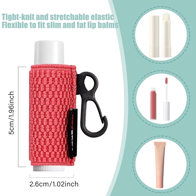 HEYSKAY 3PCS Lip Balm Holder Sleeves Keychain Lipstick Sleeves Lip Gloss Holder Keychain Chapstick Elastic Sleeves(Brown/light blue/purple)