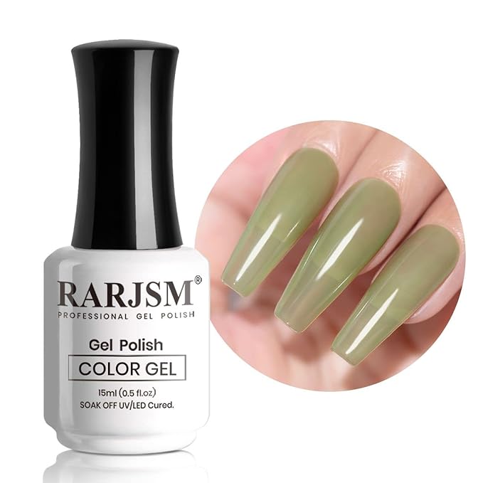 RARJSM Nude Gel Polish Gray Green Translucent Sheer Green Jelly Gel Nail Polish Single Bottle 15ml Soak Off UV LED Cured Sage Natural Gel Polish for Nail Art French Manicure at Home Salon