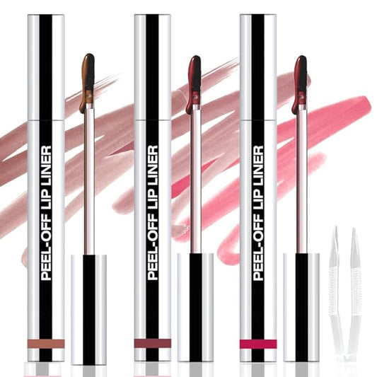 FeiCuiYun 3Pcs Peel Off Matte Lip Gloss Stain-Lip Liner Tattoo with Tweezer, Long Lasting & Waterproof Delicate Peel Off Lip Stain, Transfer-Proof Lip Gloss for All Skin (02+03+06 3Pcs)