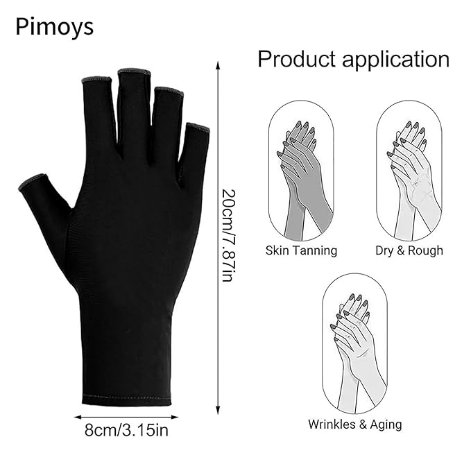 Pimoys UV Gloves for Gel Manicures UPF50+ Fingerless UV Light Protection Gloves for Gel Nails Manicure