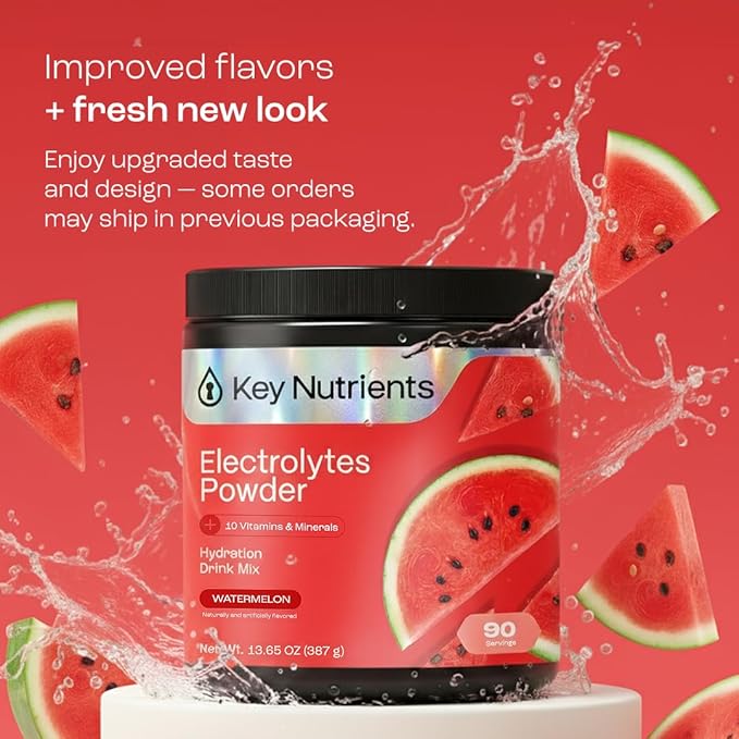 KEY NUTRIENTS Multivitamin Electrolytes Powder No Sugar for Recovery - Refreshing Watermelon Electrolyte Powder - Hydration Powder - No Calories, Gluten Free Electrolytes Powder - 90 Servings