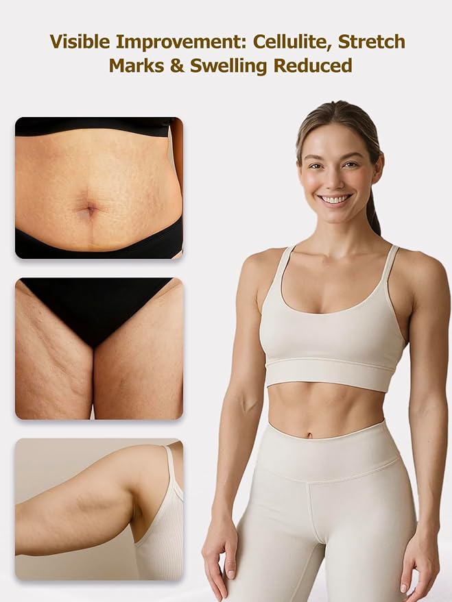 Lymphatic Drainage Massager & Anti Cellulite Massage Tool, Helps Reduce Stretch Marks & Cellulite, for Legs, Arms & Belly, Body Sculpting Machine with Microcurrent, Light, Heat & Vibration