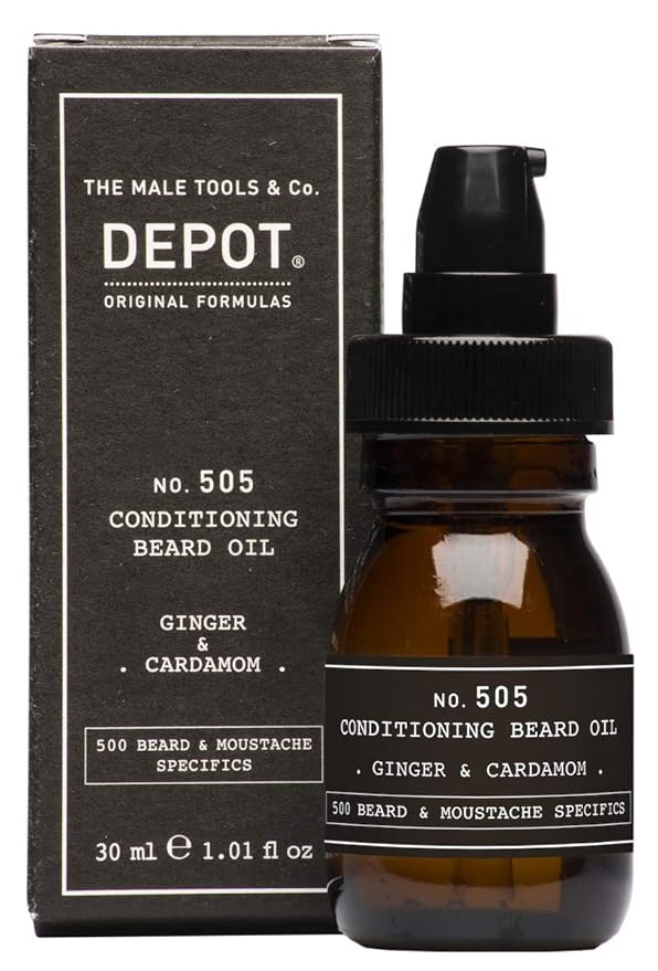 DEPOT No. 505 Conditioning Beard Oil 30ml – Ginger & Cardamom, Apricot, Jojoba & Sunflower Oils for Soft, Shiny, Nourished Facial Hair, Detangles & Strengthens Beard