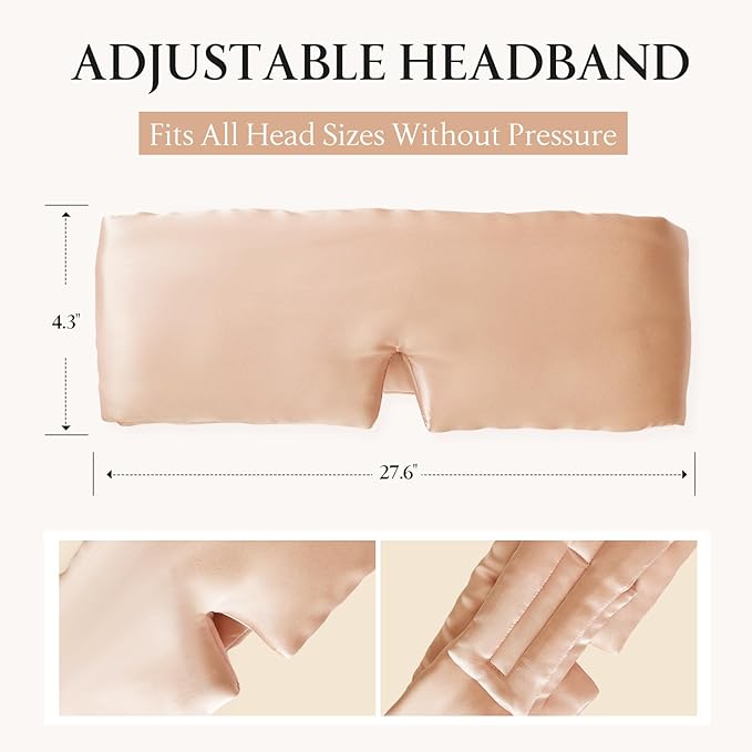 100% Mulberry Silk Sleep Mask, Eye Mask for Deep Sleep and Travel, Soft Breathable Eye Cover with Adjustable Headband (Rose Gold)