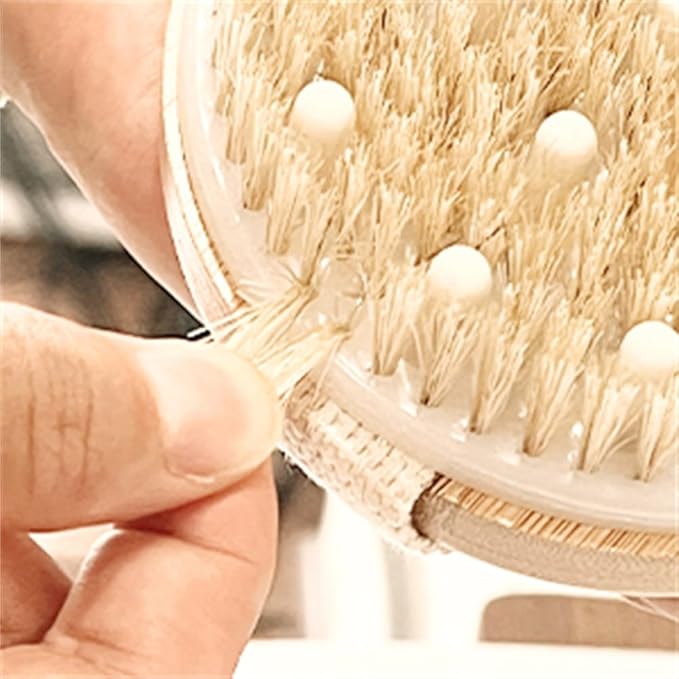 Bamboo Dry Body Brush Back Scrubber for Shower Handheld Bath Massage Brushes with Silicone Nodes Natural Bristle Brushing Exfoliator