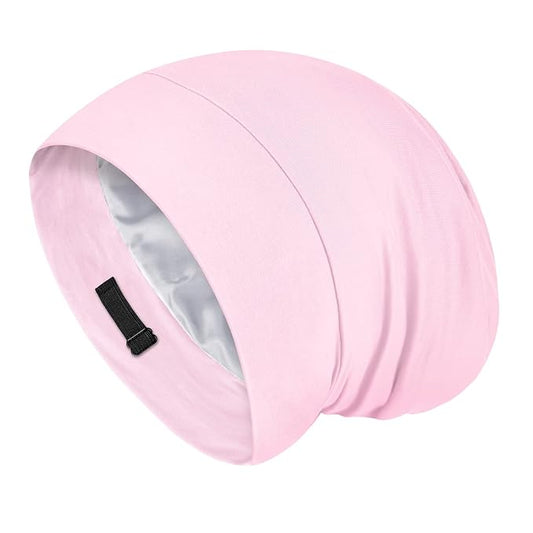 Fittia Satin Hair Bonnet for Sleeping, Silky No Frizzy for Curls Care, Adjustable Strap for Non-Slip, Dreadlocks Cap for Women&Men Pink