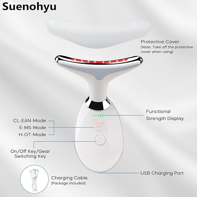 Red Light Therapy for Face, 7 Color LED Facial Light Therapy Wand for Skin Care at Home Blue Light Therapy Face Massager Tool for Neck (White)