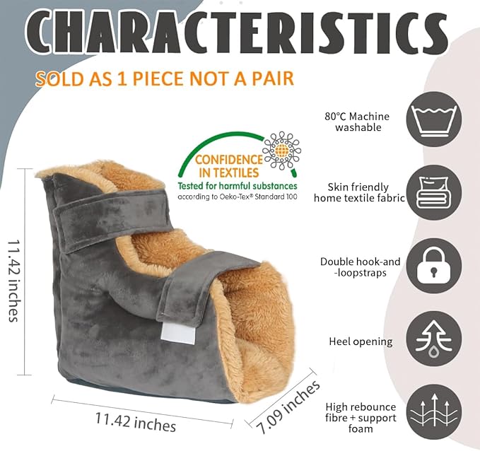 Heel Protectors for Bed Pressure Sores in Bed,Foot Boot Pillow Comfort Cushion for Bedridden Patients Remove Bedsores, Ankle Booties Pad for Ulcer Pain Relief (Gray, Pack of 1 Count)