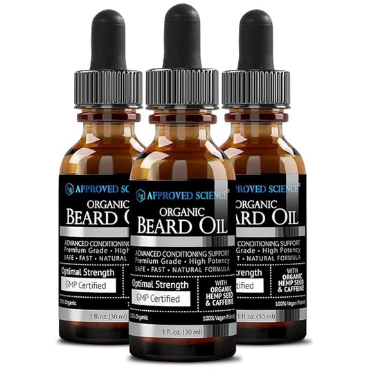 Approved Science® Beard Oil - Promotes Hair Growth and Combats Dryness - Jojoba, Argan, and Rosemary Oils -All Organic Formula - 1 Fl. OZ. - 3 Month Supply