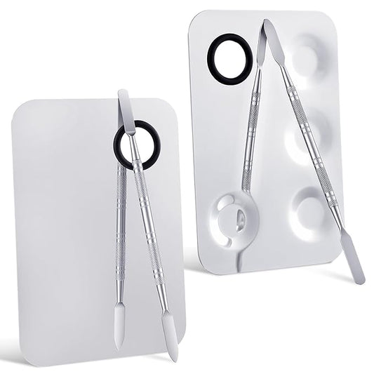 2Pcs Makeup Mixing Palette, Stainless Steel Metal Makeup Palette with Spatula Artist Tool for Mixing Foundation Nail-Art Professional Make up Artist Must haves for Cosmetic Makeup Palette and Nail Art