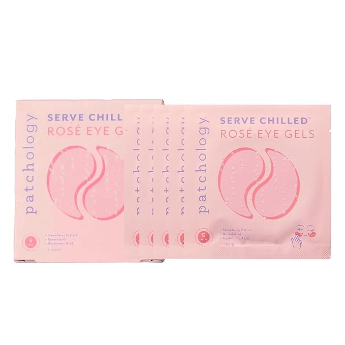 Patchology Serve Chilled Rosé Hydrating Under Eye Patches – Hyaluronic Acid & Antioxidant-Infused Eye Masks to Reduce Dark Circles, Puffiness & Fine Lines - Ideal Skincare Essentials (5 Pairs)