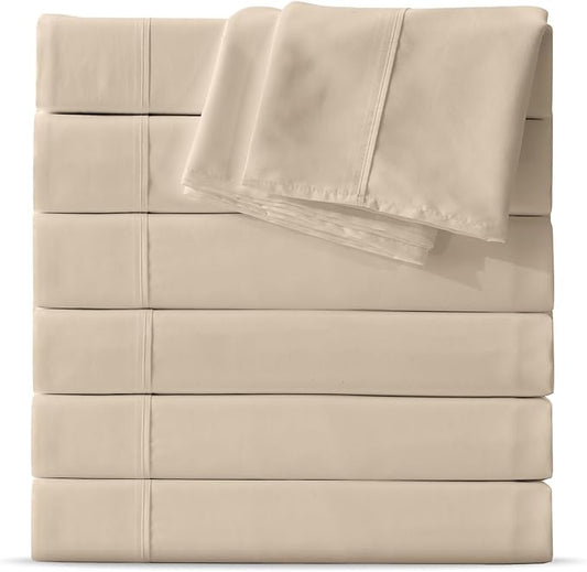 Maple&Stone King Flat Sheet 6 Pack,Premium Soft & Breathable,Brushed Microfiber Fabric,Anti-Shrinkage & Non-Fading,Bulk Flat Sheets Only King Size(Beige)