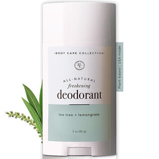 Rowe Casa Organics Tea Tree + Lemongrass Natural Deodorant for Men and Women, Fresh and Energizing Paraben-Free Deodorant Stick with Therapeutic-Grade Essential Oils, 2 oz