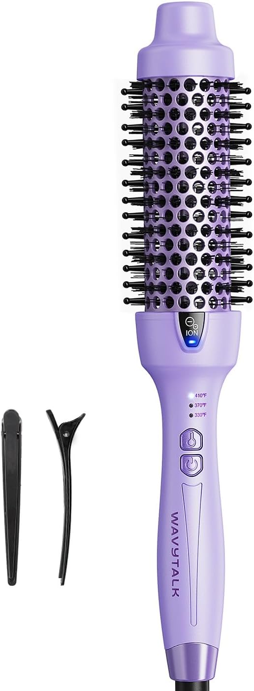 Wavytalk Thermal Brush, 1.5 Inch Blowout Express Ionic Thermal Round Brush Creates Blowout Look in 10 Minutes Makes Hair Shinier & Smoother, Dual Voltage (Lavender Purple)