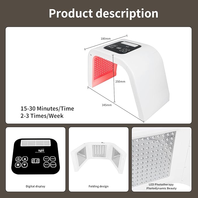 LED-Face-Red-Light-Therapy-Mask,7 Color LED Mask Light Therapy Equipment,Home Skin Care Beauty Equipment for Facial, Neck & Body Use (Square)