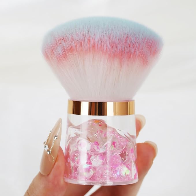 Nail Dust Brush for Nails, Nail Arts Dust Powder Remover Brush, Dust Collector Brush, Blush Brush, Makeup Brushes Acrylic Nail Tools (Pink-Round head)