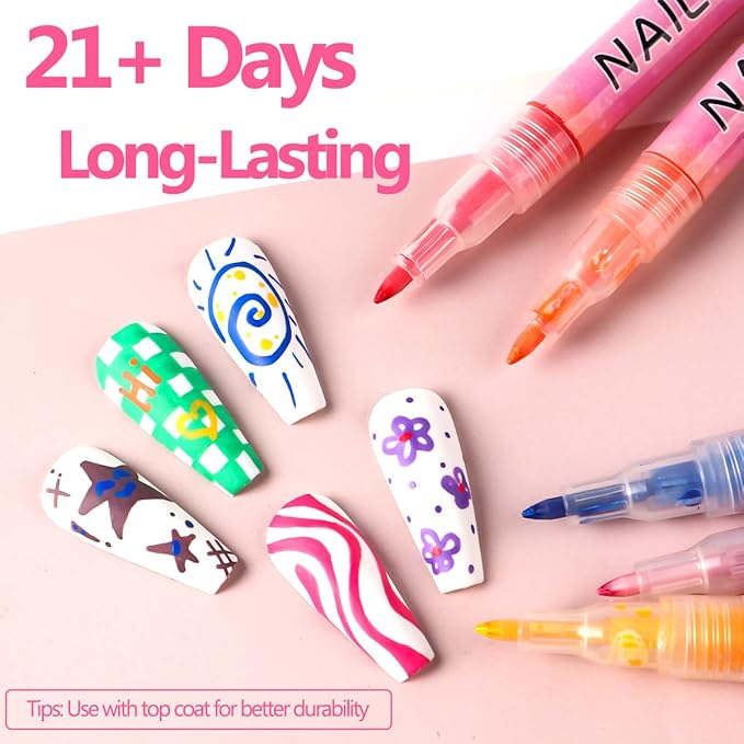 Nail Art Pens for Painting Nails, 12 Colors Nail Art Markers Gel Polish Pens Dotting Liner Brush for DIY Nail Design, Home & Salon Manicure Tools