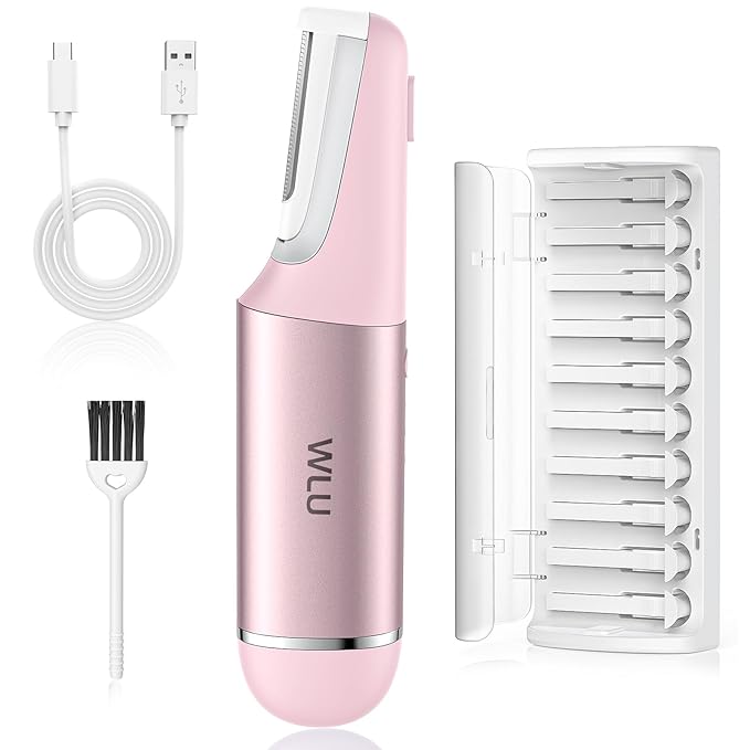 WLU Dermaplane Razor for Women Face with 10 Replaceable Blades, Dermaplaning Tool for Face to Remove Facial Hair & Peach Fuzz, Sonic Dermaplaning Tool for Women, Dermaplane Razor(Pink)