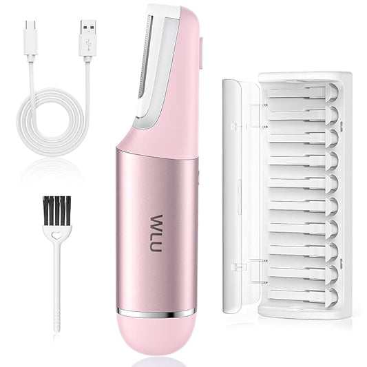 WLU Dermaplane Razor for Women Face with 10 Replaceable Blades, Dermaplaning Tool for Face to Remove Facial Hair & Peach Fuzz, Sonic Dermaplaning Tool for Women, Dermaplane Razor(Pink)