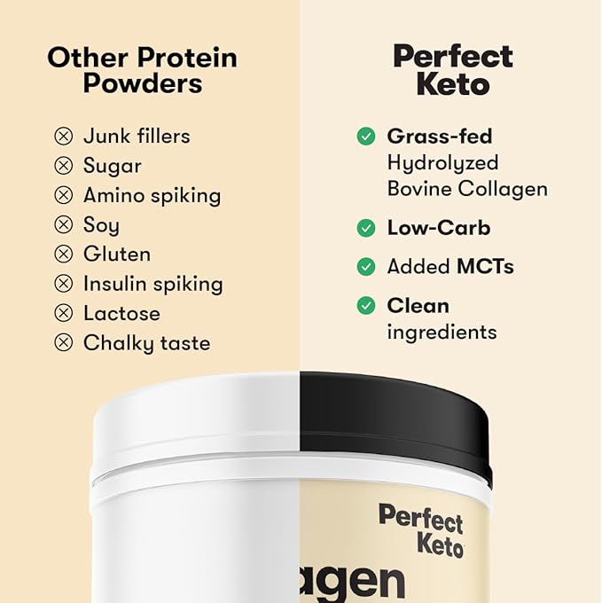 Perfect Keto Collagen Peptides Protein Powder with MCT Oil, Hydrolyzed Collagen, Type I & III Supplement, Gluten Free Grass Fed, Low Carb, Keto Coffee Creamer, Collagen for Women & Men, Salted Caramel