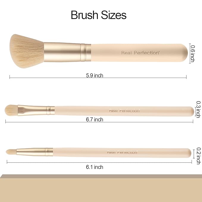 Real Perfection Makeup Brush Set 16 Pcs with 1 Eyebrow Razor Premium Synthetic Foundation Powder Concealers Eyeshadow Blush Makeup Brushes Make up Brushes Kit (Beige)
