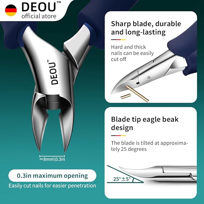 DEOU Professional Stainless Steel Podiatrist Nail Clippers, Heavy Duty Manicure Pliers for Thick Nails, Pedicure Toe Nail Clippers Tools for Men Women