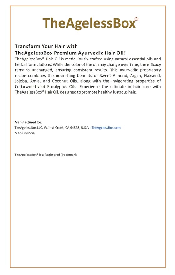 The Ageless Box Ayurvedic Hair Oil Serum – Reduces Hair Fall, Tames Frizz & Curls, Strengthens Roots & Supports Hair Growth – Amla, Argan, Bhringraj & Rosemary Blend – Vegan, Cruelty-Free – 50ml