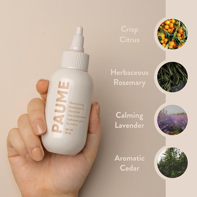 PAUME Moisturizing Antibacterial Sanitizer Hand Gel, 3 Fl Oz, Silicon & Paraben Free, No Artificial Fragrances & Vegan, Long-Lasting Hydration