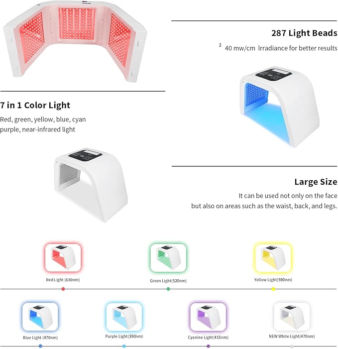LED-Face-Red-Light-Therapy-Mask,7 Color LED Mask Light Therapy Equipment,Home Skin Care Beauty Equipment for Facial, Neck & Body Use (Square)