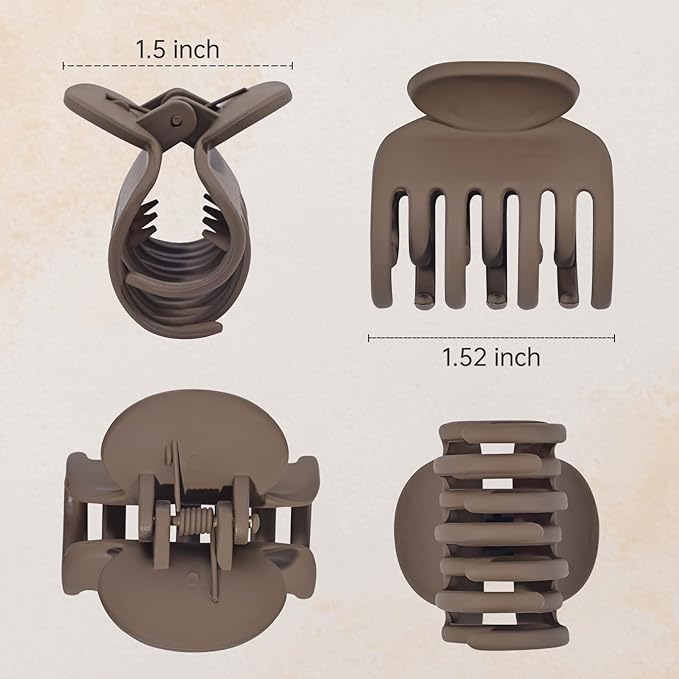 DEEKA Hair Clips Small Claw Clips for Thin Hair 6 Pack Double Row Teeth 1.6" Medium Matte Non-slip Short Hair Accessories for Women and Girls -Brown