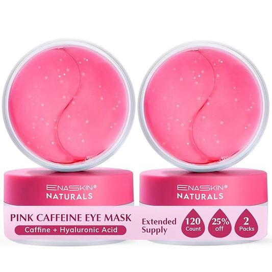 Enaskin Naturals Under Eye Patches for Dark Circles: 60 Pairs Caffeine Eye Gels Mask - Reduce Wrinkles Puffy & Bags - Skin Treatment Pads - Anti Aging Moisturizer For Women (Pink 2 Pack)