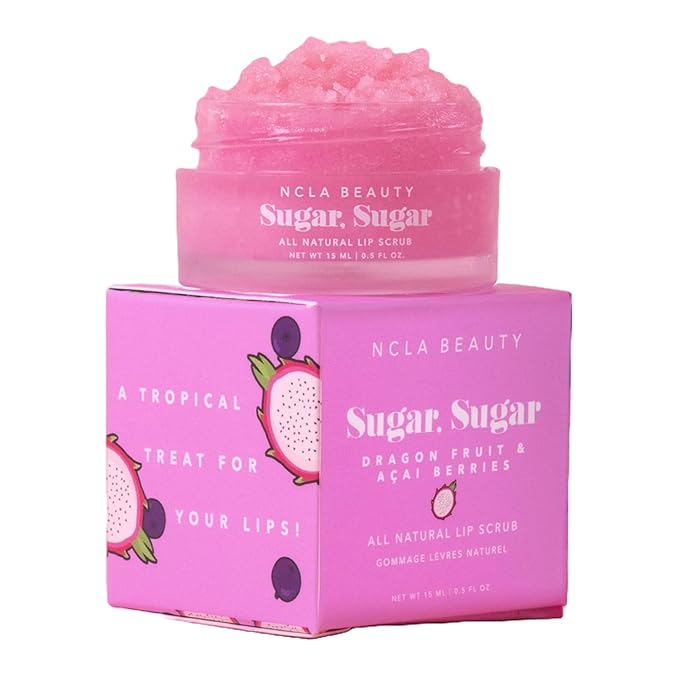 NCLA Beauty Sugar All Natural Lip Scrub - Lip Exfoliator - Made with Sugar, Cocoa and Shea Butter, Agave Nectar - Dragon Fruit and Acai Berry - 0.5 oz