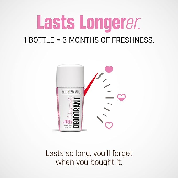 Bali Secrets Natural Deodorant for Women & Men. Nonsense Free. Clean Formula for Sensitive Skin. Strong & Reliable Odor Protection. No Synthetic Aluminum. Organic & Vegan [THE ROSEY]