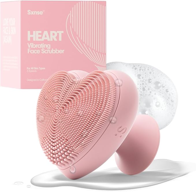 Heart Face Clean Pro⁺ - Electric Silicone Facial Scrubber for Acne with 7000+ Sonic Pulses - IPX7 Waterproof Rechargeable Exfoliator with Slip-Free Grip, 3 Speed Settings & Phthalate-Free - Rose