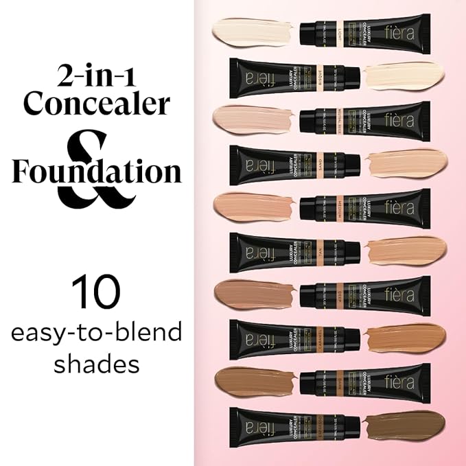 Fièra Luxury Concealer & Foundation with Anti-Aging Ingredients - Full Coverage for Dark Circles, Wrinkles, Fine Lines, and Spots, All-Day Wear For Mature Skin - Dark, 0.5 FL. OZ. / 15 ML