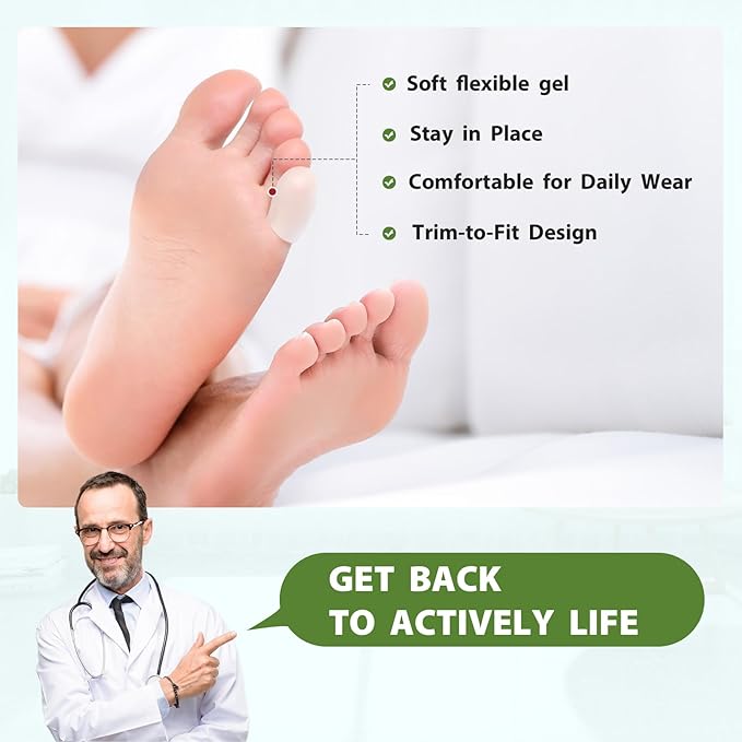 Gel Pinky Toe Sleeves Toe Protectors - Bukihome 8 Pack Silicone Toe Caps with Aloe Vera Extract - Toe Protections Cushions for Women & Men - Protect Corns, Blister