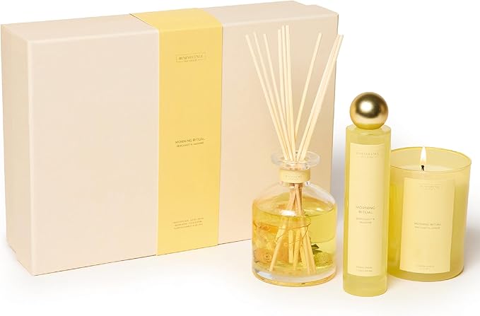 Benevolence LA Morning Ritual Gift Box | Candle, Room Spray & Reed Diffuser | Bergamot & Jasmine | Invigorating Home Fragrance | Ready for Gifting | Gift Set for Women