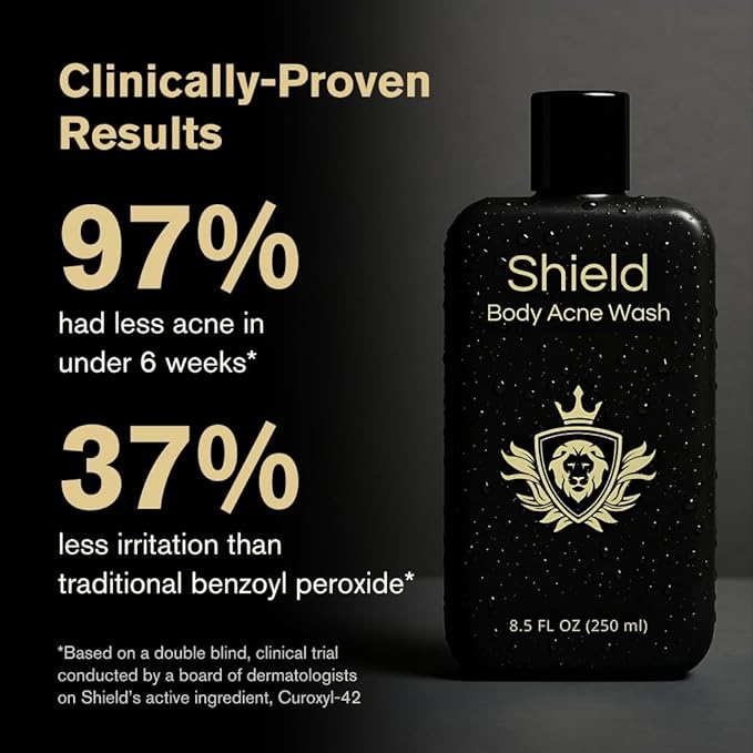 Shield Body Acne Wash for Men and Boys – Unscented Back & Chest Cleanser, Clears Acne & Breakouts, 8.5 oz, Pack of 2