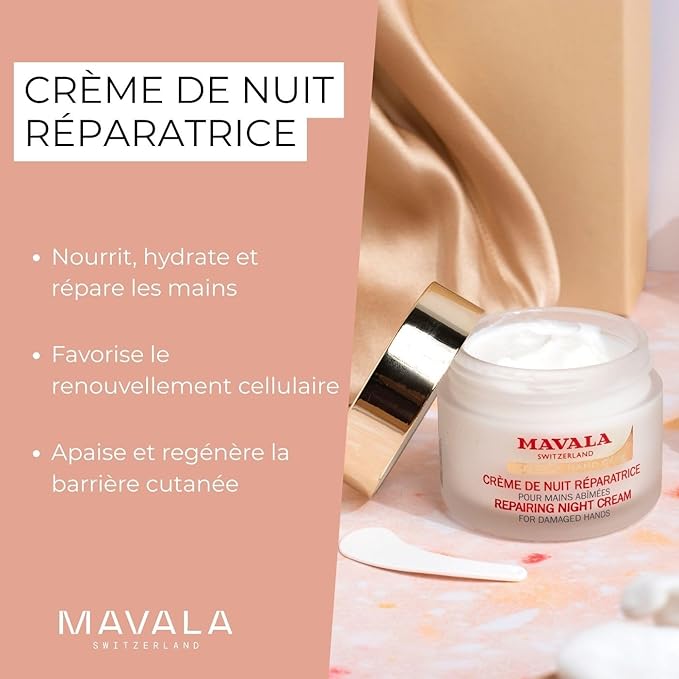 MAVALA Repairing Night Cream for Hands| Dry hands Treatment | Cracked Hands Repair| Overnight Hand Moisturizer | 30 Day Treatment | Moisturizing Gloves | 2.4 Oz