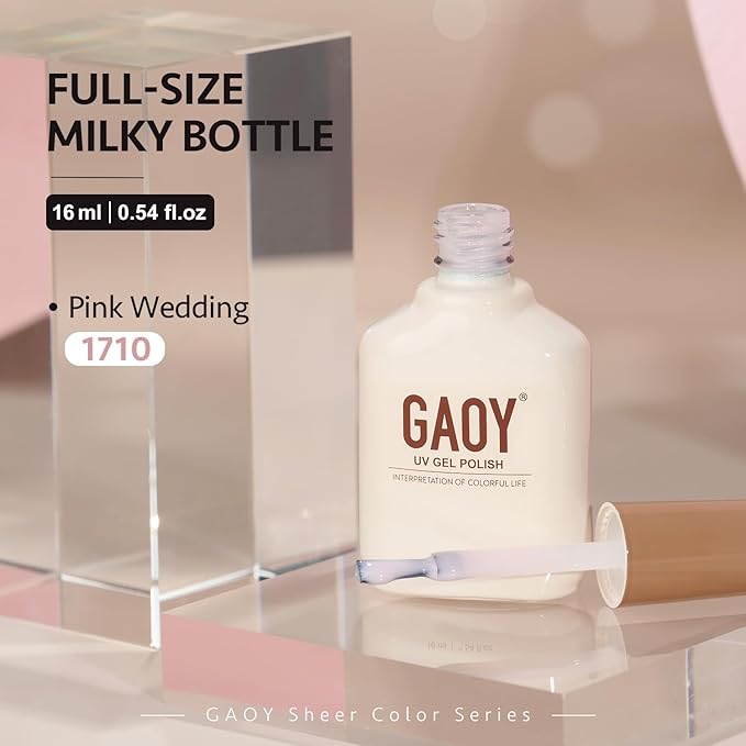 GAOY Jelly Nude Gel Nail Polish, 16ml Sheer Pink Translucent Gel Polish, UV Light Cure for Nail Art DIY, 1710 Pink Wedding