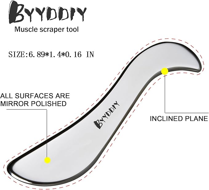 BYYDDIY Stainless Steel Gua Sha Muscle Scraper Tool,Scar Tissue Tool,Physical Therapy Tools,Muscle Scraping Tool,Guasha Massage Scraper,IASTM Tools,Skin Scraping Tool,Soft Tissue Massage Tool