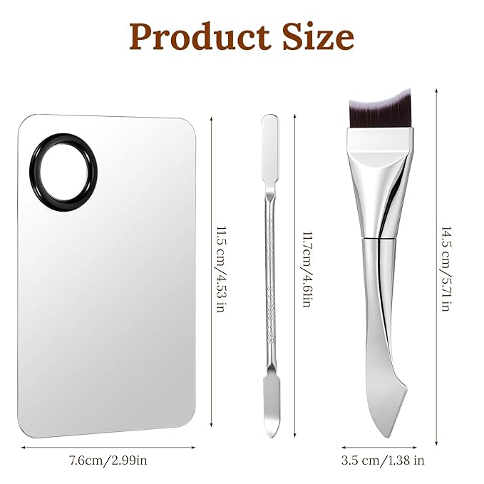 3PCS Makeup Mixing Palette Foundation Palette with Foundation Spatula and Double-Ended Makeup Brush for Women Facial Cosmetic Nail Art Pigment Blending