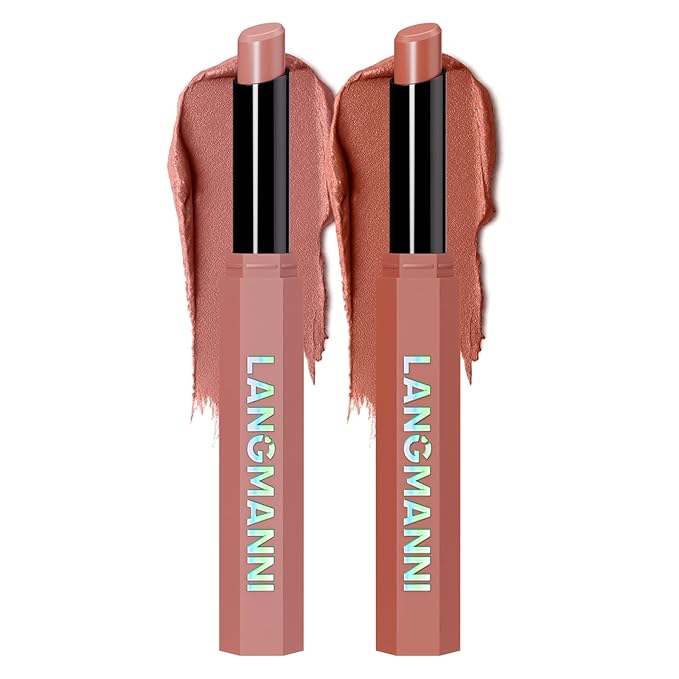 Jolilab 2Pcs Velvet Matte Lipstick Nude Matte Soft Dark Color Stick High Pigmented Long-Lasting Waterproof Lip Stick Lip Balm Beauty Cosmetics Gift for Women(#07+08)