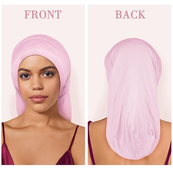 Fittia Long XL Silk Satin Bonnet for Braids, Dreadlocks for Curly Hair Sleeping, Large Silk Sleep Cap for Black Women Men Frizzy Hair