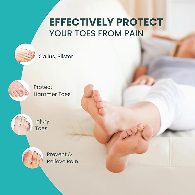 Silicone Toe Protectors – 12 Pack Silicone Toe Sleeve for Hammer Toes, Corns, Calluses, Blisters – Soft Gel Toe Tube Pads for Pain Relief(Beige)