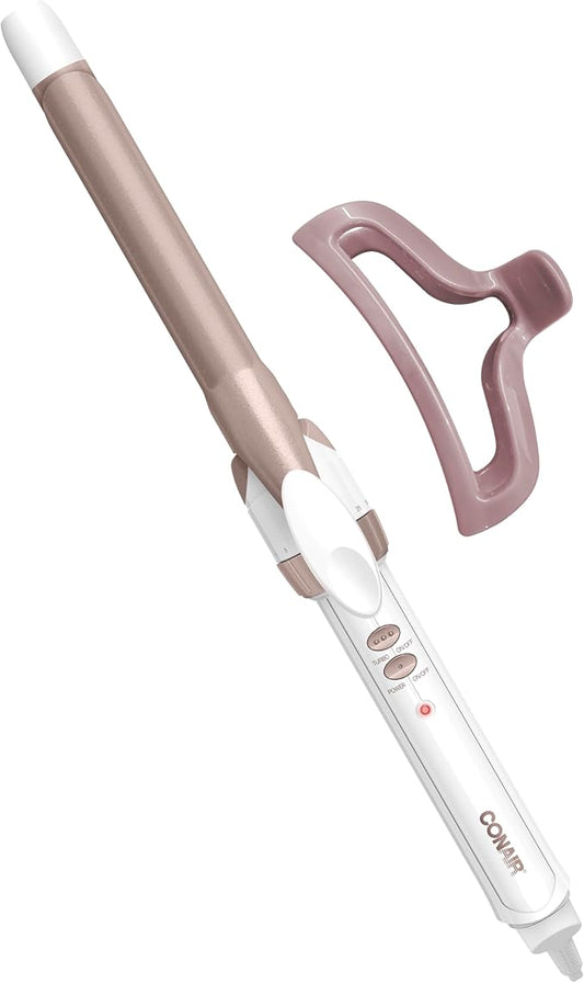 Conair Double Ceramic ¾-Inch Curling Iron with Claw Clip, ¾-Inch Barrel Creates Tight Curls, Hair Curler for Use on Short, Medium, & Long Hair, White/Rose Gold