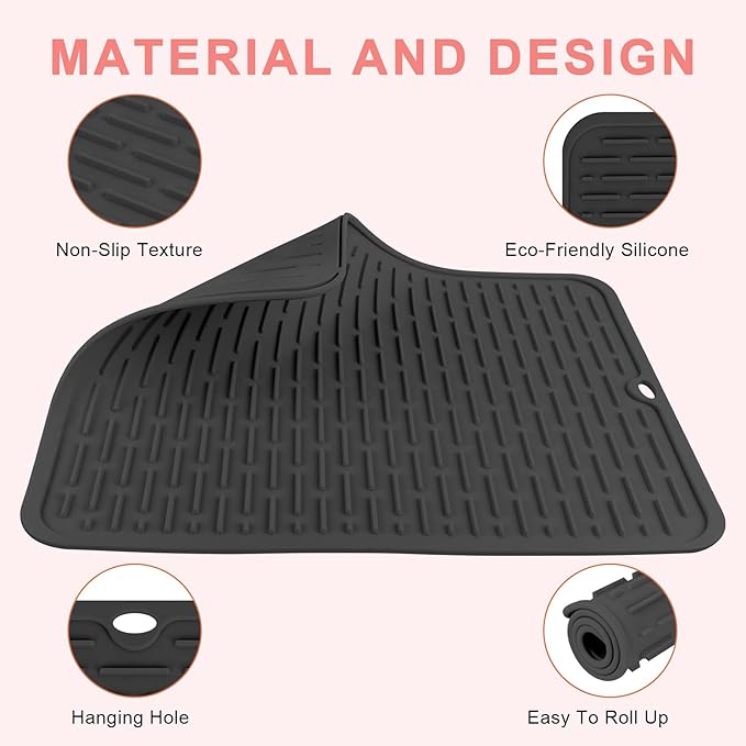 AMIJEAL Oversize Silicone Heat Resistant Mat for Hair Tools, Curling Iron Mat, Hot Tools Holder, Portable Flat Iron Hair Straightener Pad Cover for Travel Vanity Salon(14.2" x 11.0")