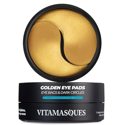 Vitamasques Golden Hydrogel Eye Pads For Puffy Eyes & Dark Circles – Refresh in 15 minutes - Formulated in Korea - 32 Pairs / 64 HydroGel Eye Pads