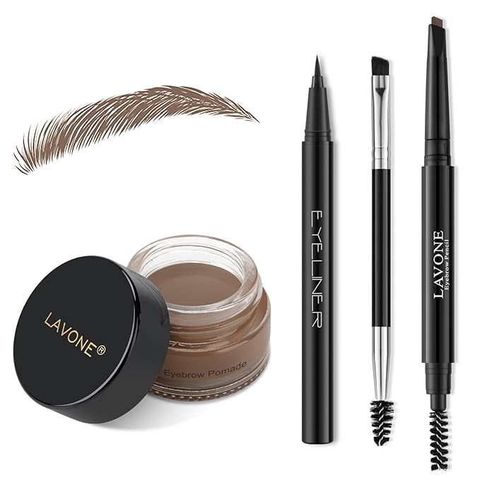 LAVONE Eyebrow Stamp Pencil Kit for Eyebrows Makeup, with Waterproof Eyebrow Pencil, Eyeliner, Eyebrow Pomade, and Dual-ended Eyebrow Brush - Brown