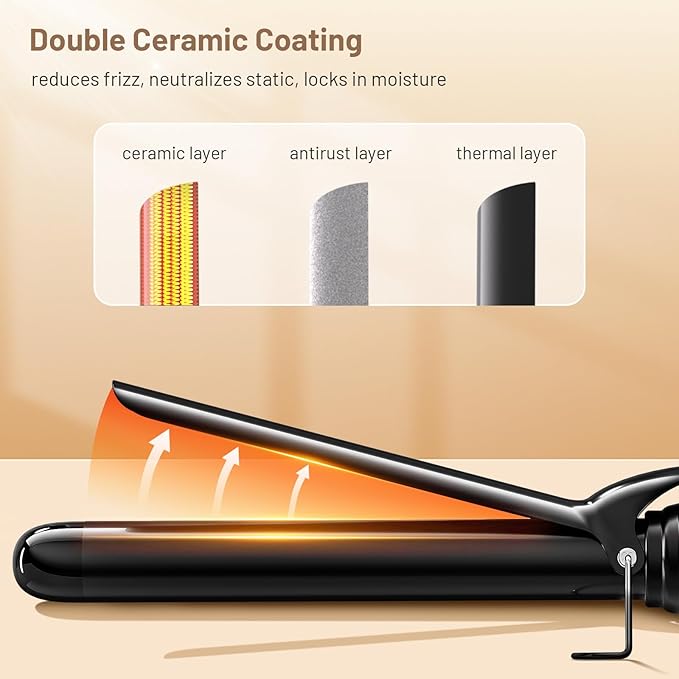 Curling Iron 1 Inch, Long Barrel Ceramic Hair Wand, Fast Heating Hair Curler with 12 Heat Settings with LED Display, Hair Curling Wand Styling and Lasting on All Hair Types, Dual Voltage for Travel